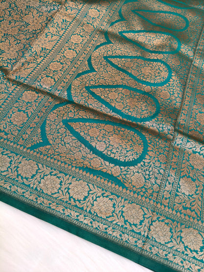 Banarasi Silk Brocade Antique Zari Saree Rama Color AZ001  75% Discount