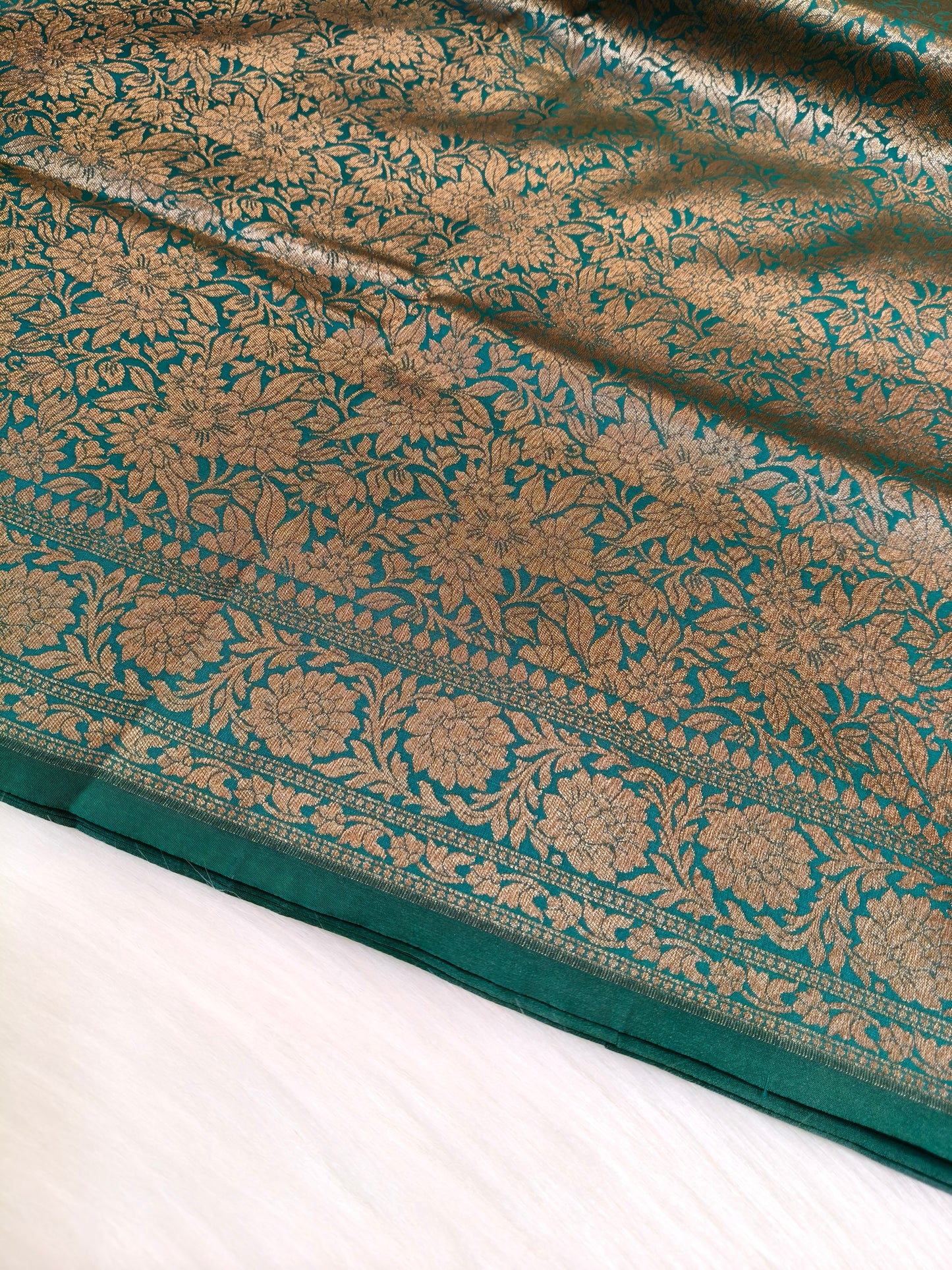 Banarasi Silk Brocade Antique Zari Saree Rama Color AZ001  75% Discount