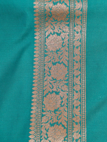 Banarasi Silk Brocade Antique Zari Saree Rama Color AZ001  75% Discount